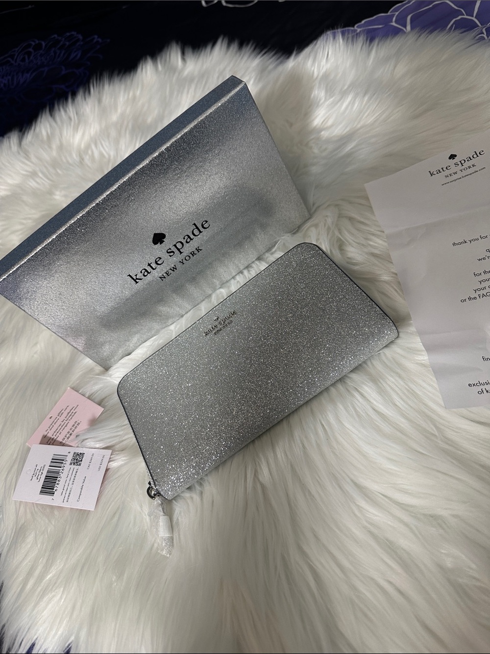NWTS kate spade Silver Glitter Zip-Around Wallet ♠️🩶♠️ NIB